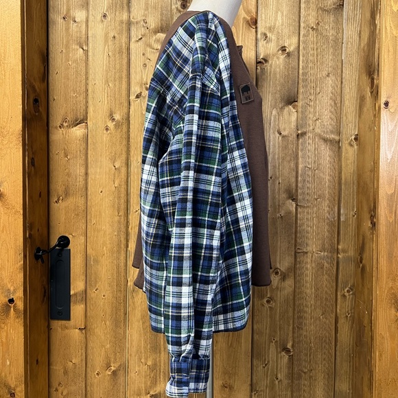 Roundtree & Yorke Large Brown Ribbed Blue Plaid Oversized Long Sleeve Shirt - Picture 4 of 7